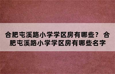 合肥屯溪路小学学区房有哪些？ 合肥屯溪路小学学区房有哪些名字